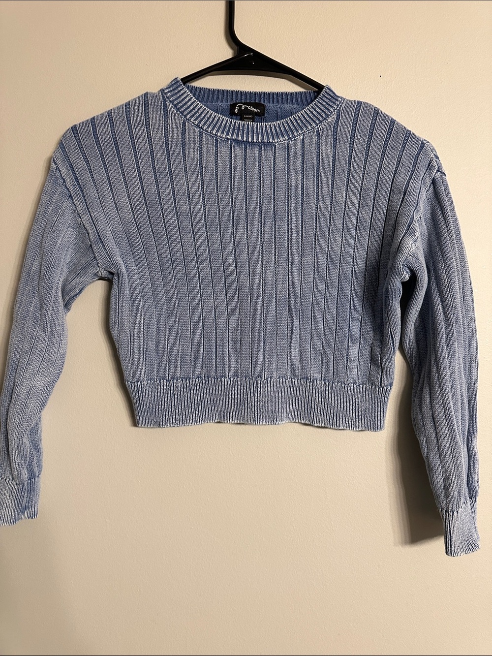 art class Light Blue Ribbed Cropped Crewneck Sweater